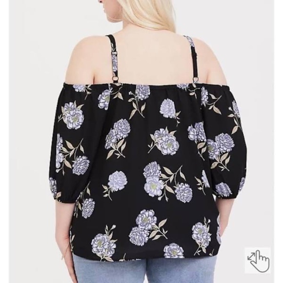 Torrid Black Floral Cold Shoulder Top Size 2X - Picture 2 of 6